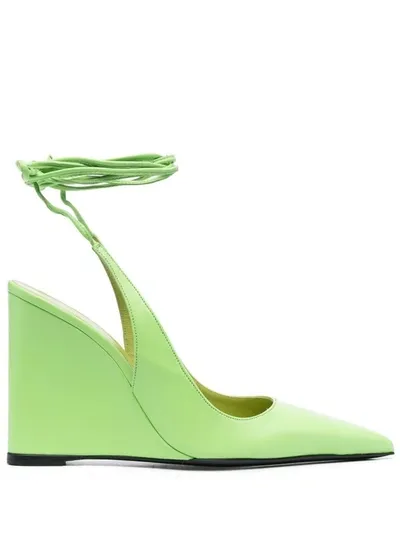 By Far Pre Vaughn Leather Wedge Pumps In Green