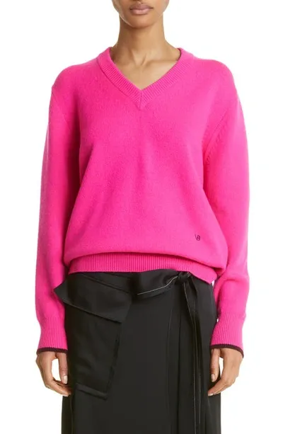 Victoria Beckham Oversized V-neck Cashmere Sweater In Pink