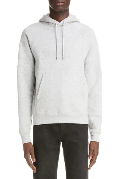 Saint Laurent Embroidered-logo Cotton Hoodie In Gris Chine