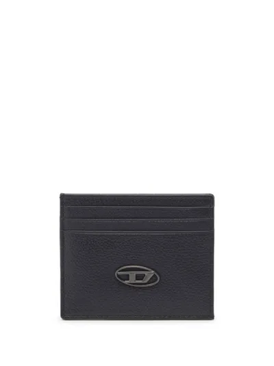 Diesel Logo-plaque Grained Leather Cardholder In Black