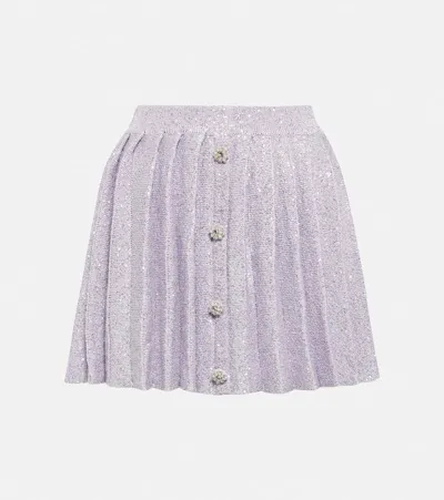 Self-portrait Sequin-knit Pleated Mini Skirt In Purple