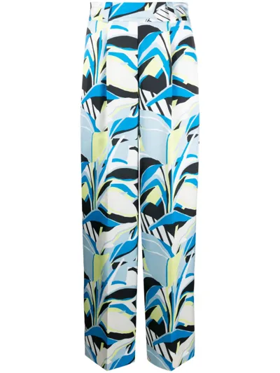 Hugo Botanical-print Straight-leg Trousers In White