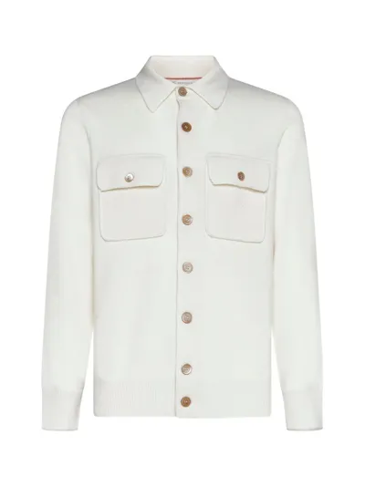 Brunello Cucinelli Patch Pocket Knitted Cardigan In White