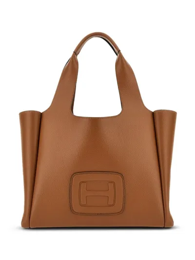 Hogan Medium H-bag Leather Tote Bag In Brown