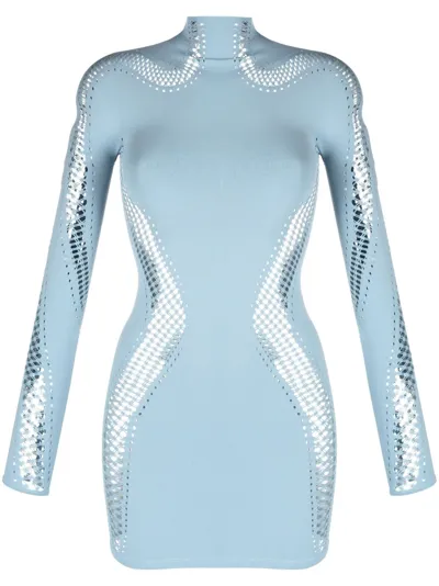 Mugler Seamless Tech Jersey Mini Dress In Blue