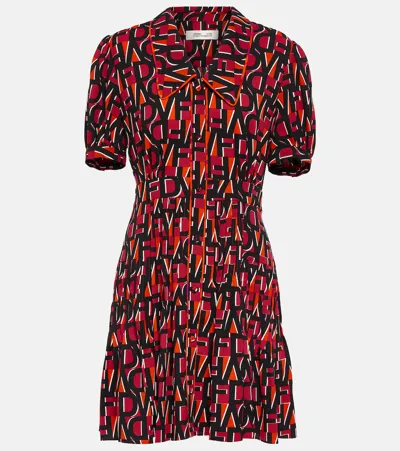 Diane Von Furstenberg Darius Pleated Printed Crepe Mini Dress In Red