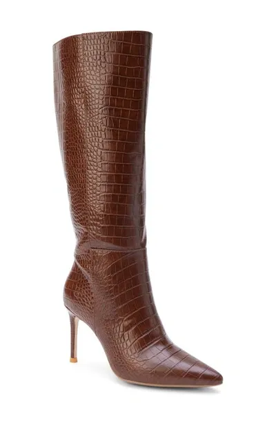 Coconuts By Matisse Alina Reptile Embossed Knee High Stiletto Boot In Brown