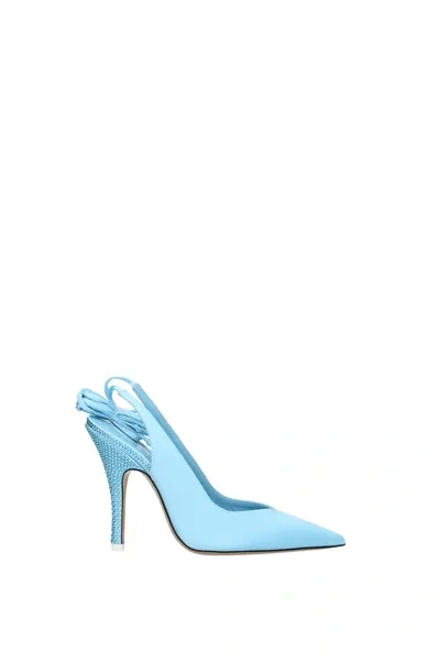 Attico 105mm Venus Satin Pumps In Light Blue