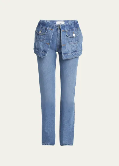 Coperni Layered Mid-rise Straight-leg Jeans In Medium Wash