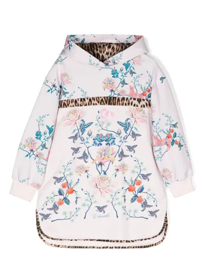 Roberto Cavalli Junior Kids' Floral-print Contrast-trim Hoodie In Pink