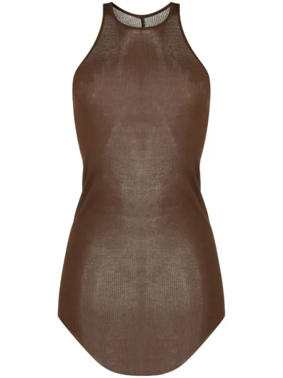 Rick Owens Ribbed-jersey Tank Mini Dress In Brown