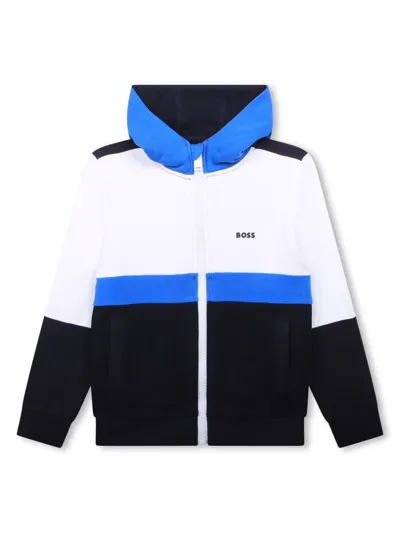 Bosswear Kids' Logo-print Zip-up Hoodie In Blue