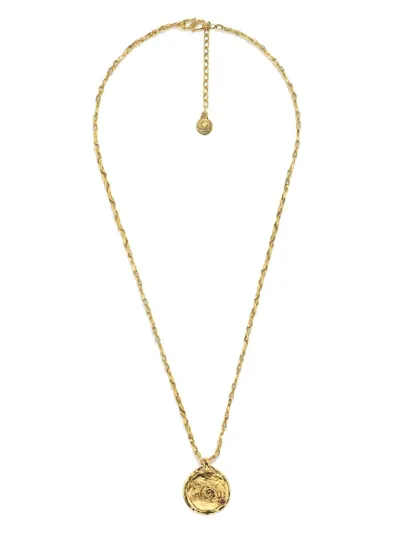 Goossens Talisman Aries Medal Necklace In Yellow Gold Garnet