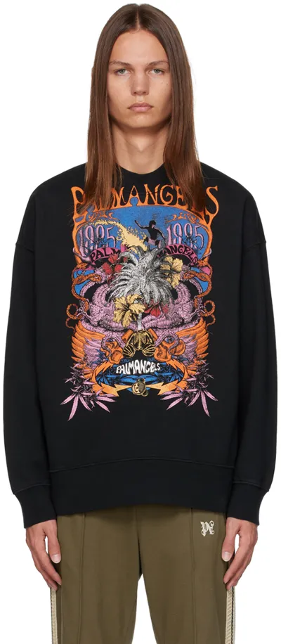 Palm Angels Mens Black Multicolor Palm Concert Graphic-print Cotton-jersey Sweatshirt