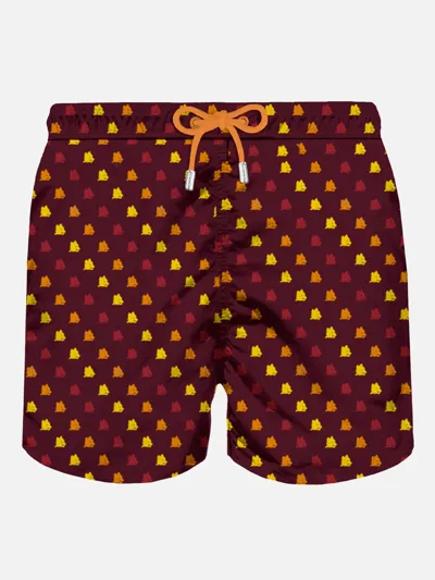 Mc2 Saint Barth Man Light Fabric Swim Shorts With As Roma Print As Roma Special Edition In Brown