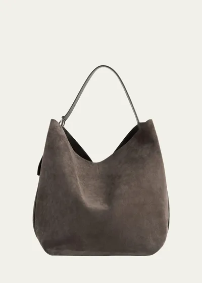 Totême Large Belted Suede Tote Bag In Granite