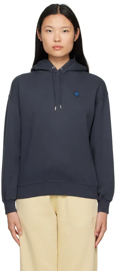 Maison Kitsuné Fox Head Cotton Hoodie In Blue