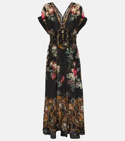 Camilla Printed Bustier Maxi Dress In Black