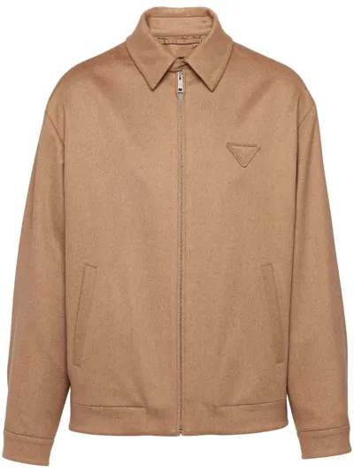 Prada Hemdjacke Mit Triangel-logo In Brown