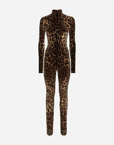 Dolce & Gabbana X Kim Leopard-jacquard Cotton-blend Jumpsuit In Multicolor