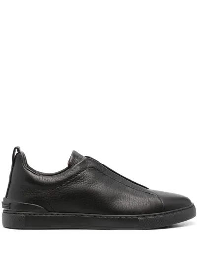 Zegna Leather Triple Stitch Sneakers In Black