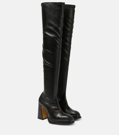 Souliers Martinez Velvet 100 Faux Leather Over-the-knee Boots In Black