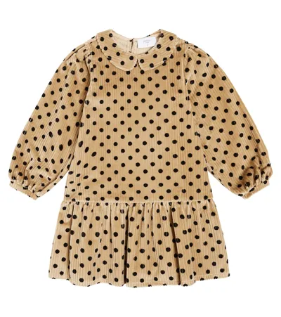 Paade Mode Kids' Polka-dot Cotton Corduroy Dress In Beige