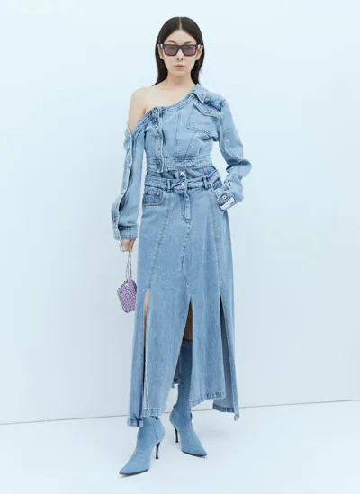 Rokh Asymmetric Neck Denim Jacket In Blue