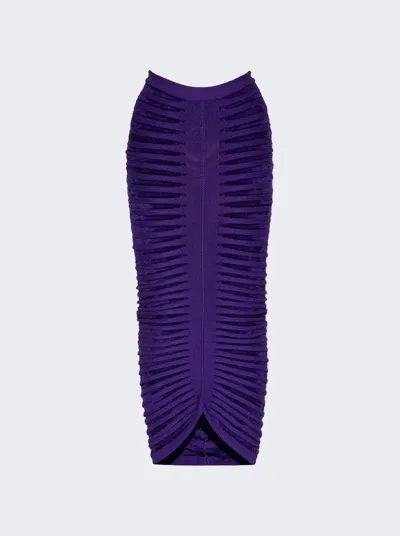 Alaïa Alaia Womens Ultraviolet Ribbed-pattern Ruched Velvet Midi Skirt