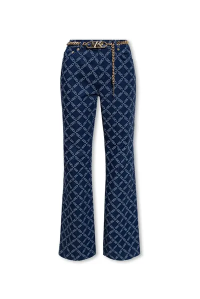 Michael Michael Kors Empire Logo Jacquard Flared Jeans In Multi