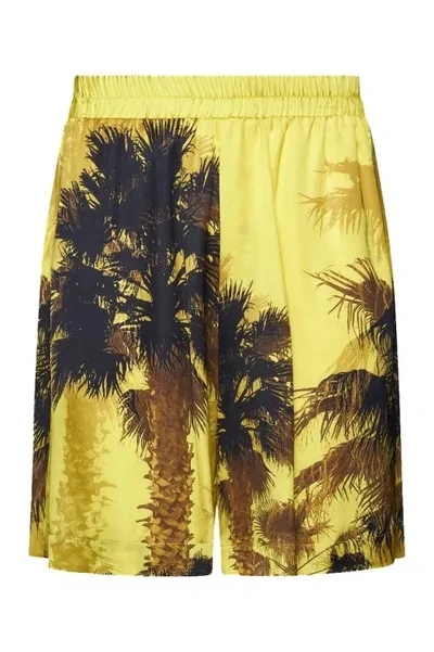 Laneus Palm-tree Print Bermuda Shorts In Yellow,multicolor