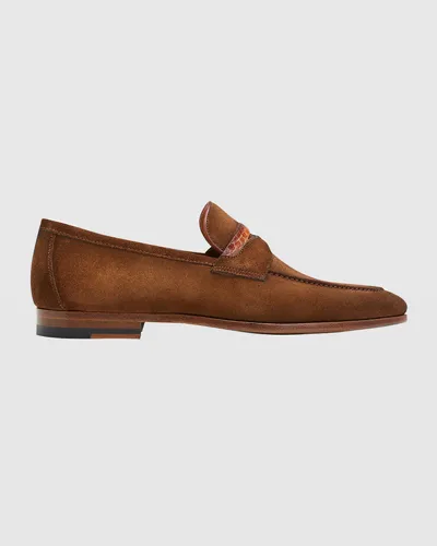 Magnanni Men's Sasso Alligator & Suede Penny Loafers In Cognac