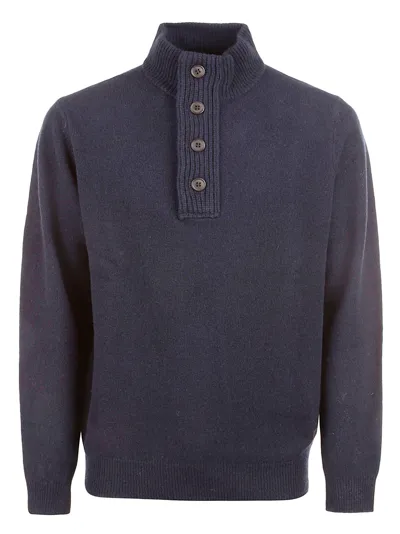 Barbour Patched Half Zip Polo Sweater In Blue