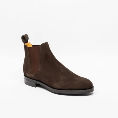 Edward Green Espresso Suede Boot In Marrone