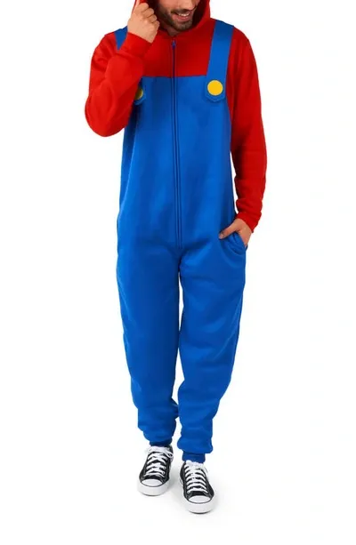 Opposuits Super Mario™ Hooded Long Sleeve Fleece Jumpsuit In Blue