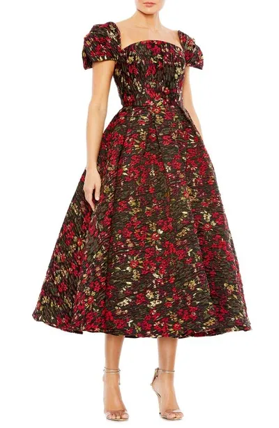 Mac Duggal Floral Brocade Cocktail Midi Dress In Black Multi