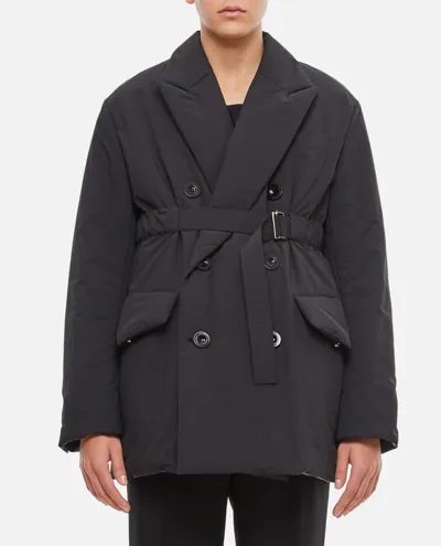 Sacai Double-breasted Padded Trench Coat In Black