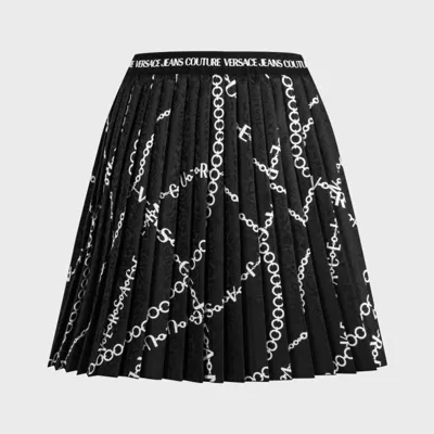 Versace Jeans Couture Chain-link Print Pleated Skirt In Black