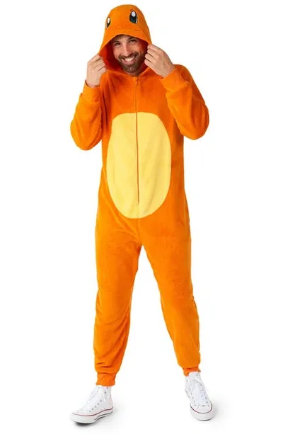 Opposuits Pokémon™ Charmander Hooded Long Sleeve Fleece Jumpsuit In Orange