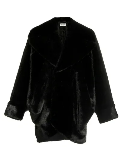 Saint Laurent Oversize Faux  Coat Fur Black