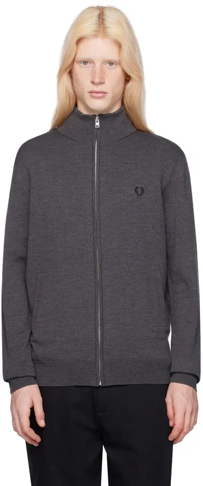 Fred Perry Gray Classic Zip Through Cardigan In R85 Dark Grey Marl