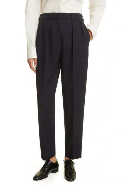 The Row Corby Pleated Tapered Wool Pants In Black