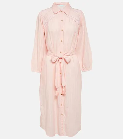 Melissa Odabash Cressida Belted Cotton Shirt Dress In Pink