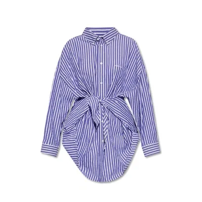 Balenciaga Oversize Cotton Shirt With Striped Motif - Atterley In Blue