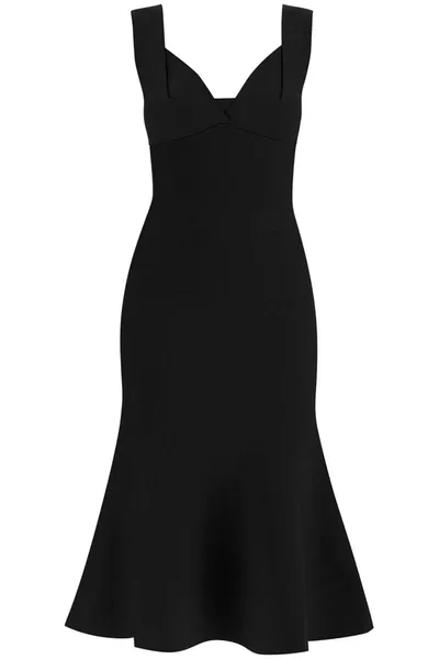 Roland Mouret Detachable Sleeve Sweetheart Neckline Flared Midi Dress In Black