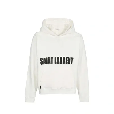 Saint Laurent Logo Print Hooded Sweatshirt Male White