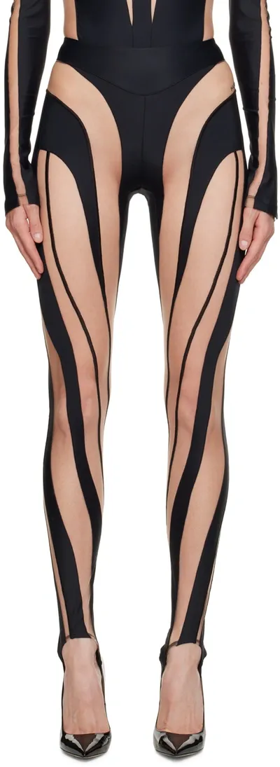 Mugler Women Eco Sport Lycra Sheer Spiral Leggings In Black Nude 01 19991