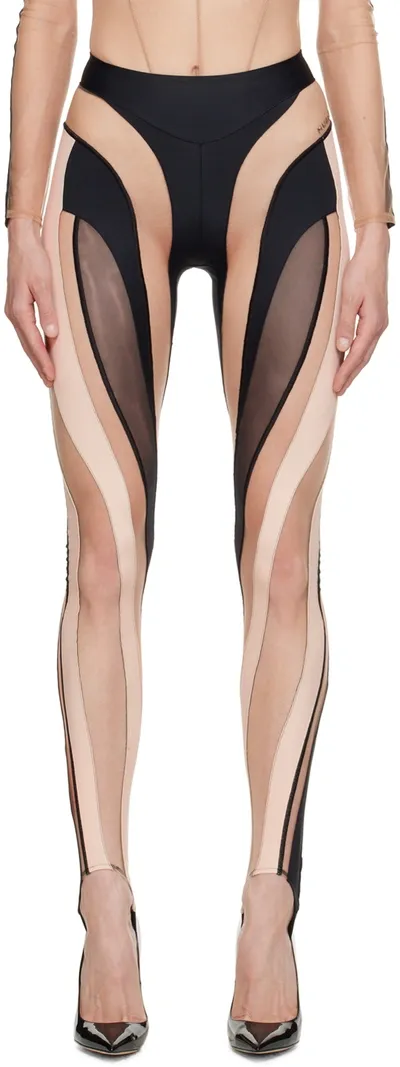 Mugler Black & Beige Spiral Leggings In M99n1 Multico Black/