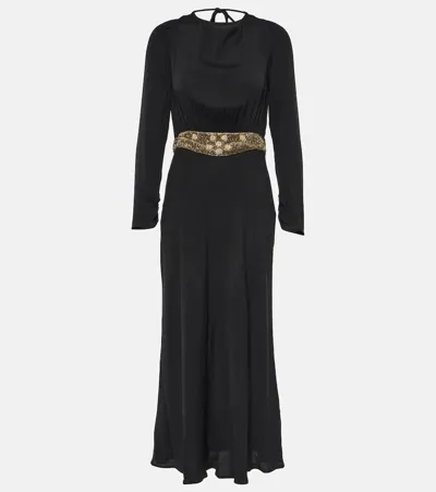 Rixo London Elena Cutout Embellished Crepe Midi Dress In Antique Embellishment Black