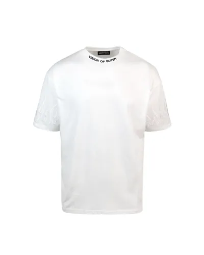 Vision Of Super White T-shirt With Embroidered White Flames